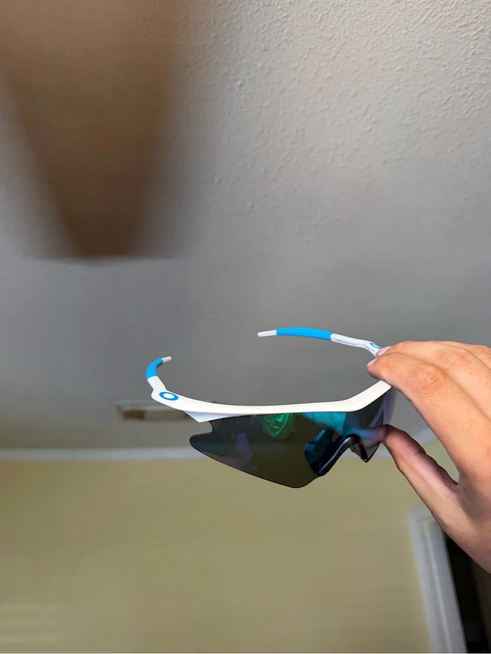White and Blue Sports oakley Shield Sunglasses
